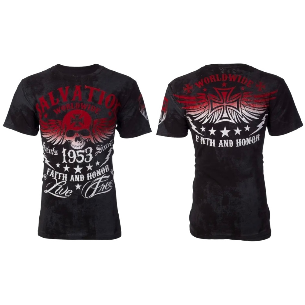 Archaic By Affliction Men's T-Shirt BLACK TIDE Skull Biker Black S-5XL - Picture 2 of 9